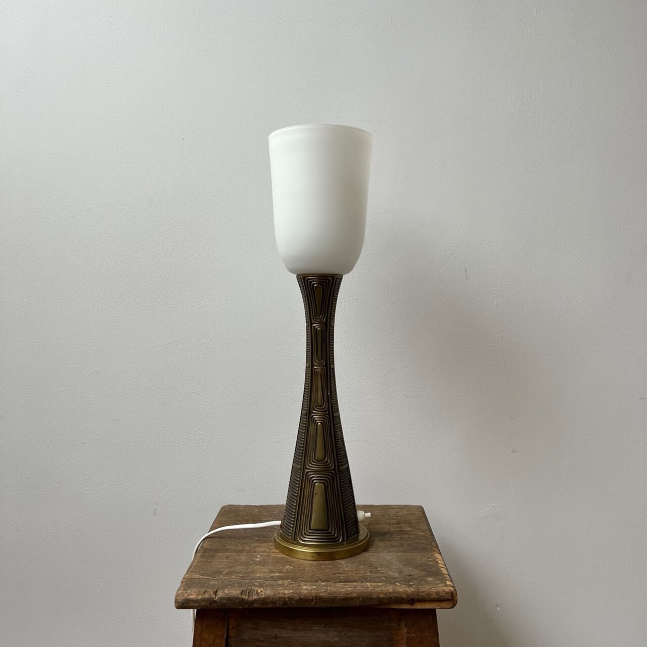 Sonja Katzin Mid-Century Brass and Opaline Glass Table Lamp