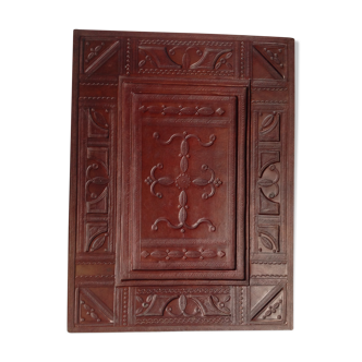 Tray carved wood and leather
