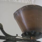 Brutalist wrought iron and copper 2-arm chandelier, 1960s
