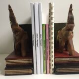 Pair of vintage carved wooden elephant bookends