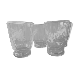 Lot 5 verres gobelets fins liseré or fougère