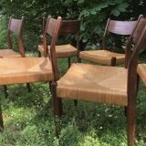 6 wooden and straw chairs, Scandinavian design Cees Braakman for Pastoe, 1960