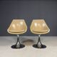 Pair of Beige Swivel Chairs with Chrome Pedestal Bases, France, 1970s, 82 × 55 × 45 cm