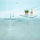 Minimalist side table in glass & acrylic, Memphis style