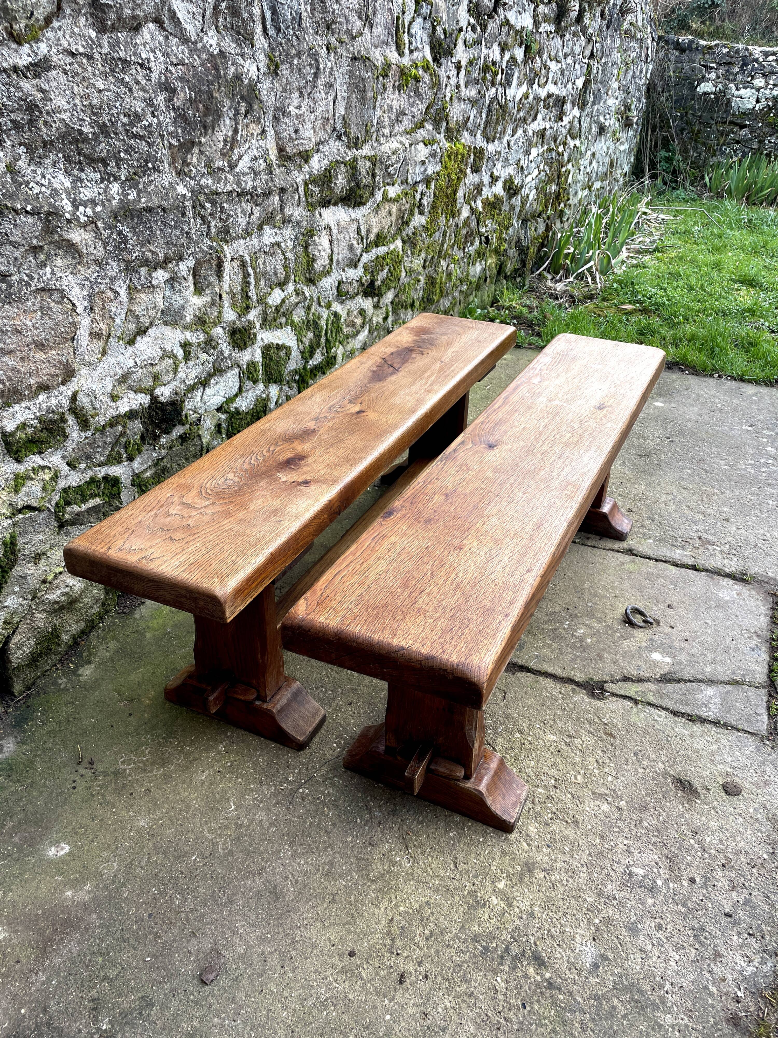 Pair of solid oak benches