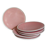 Six assiettes à dessert en faïence rose anciennes