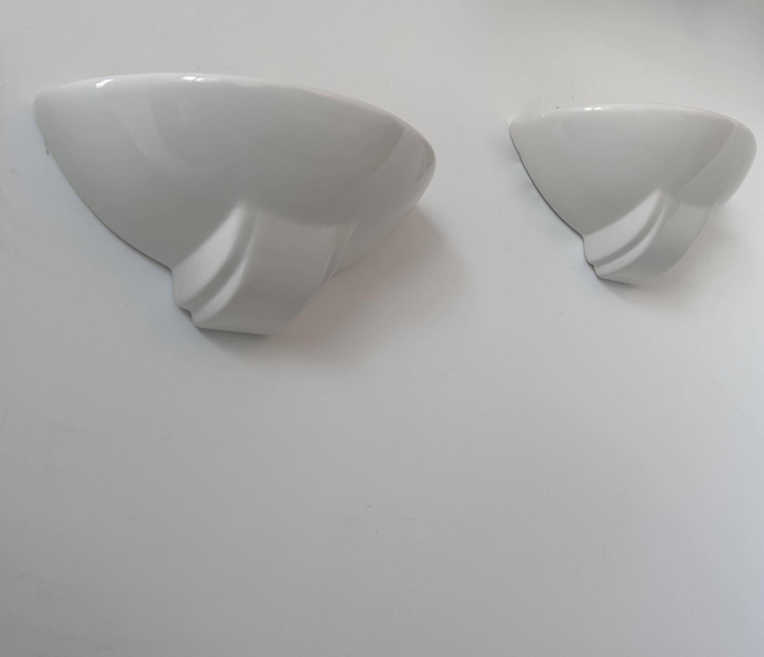 Pair of vintage porcelain wall lights, white, France 1970