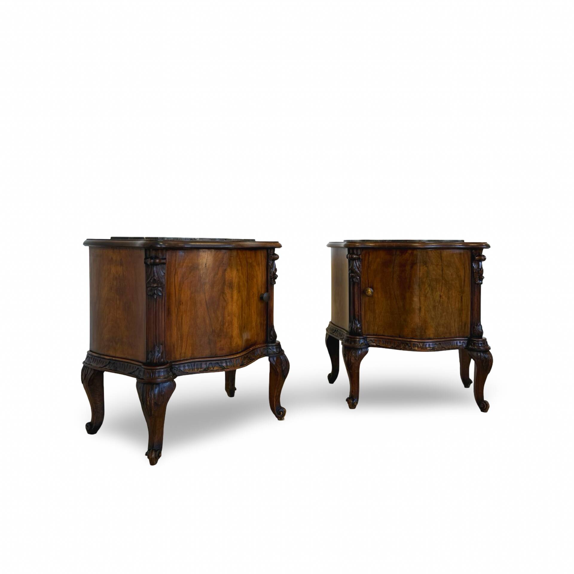 serpentine nightstands in walnut Art Deco