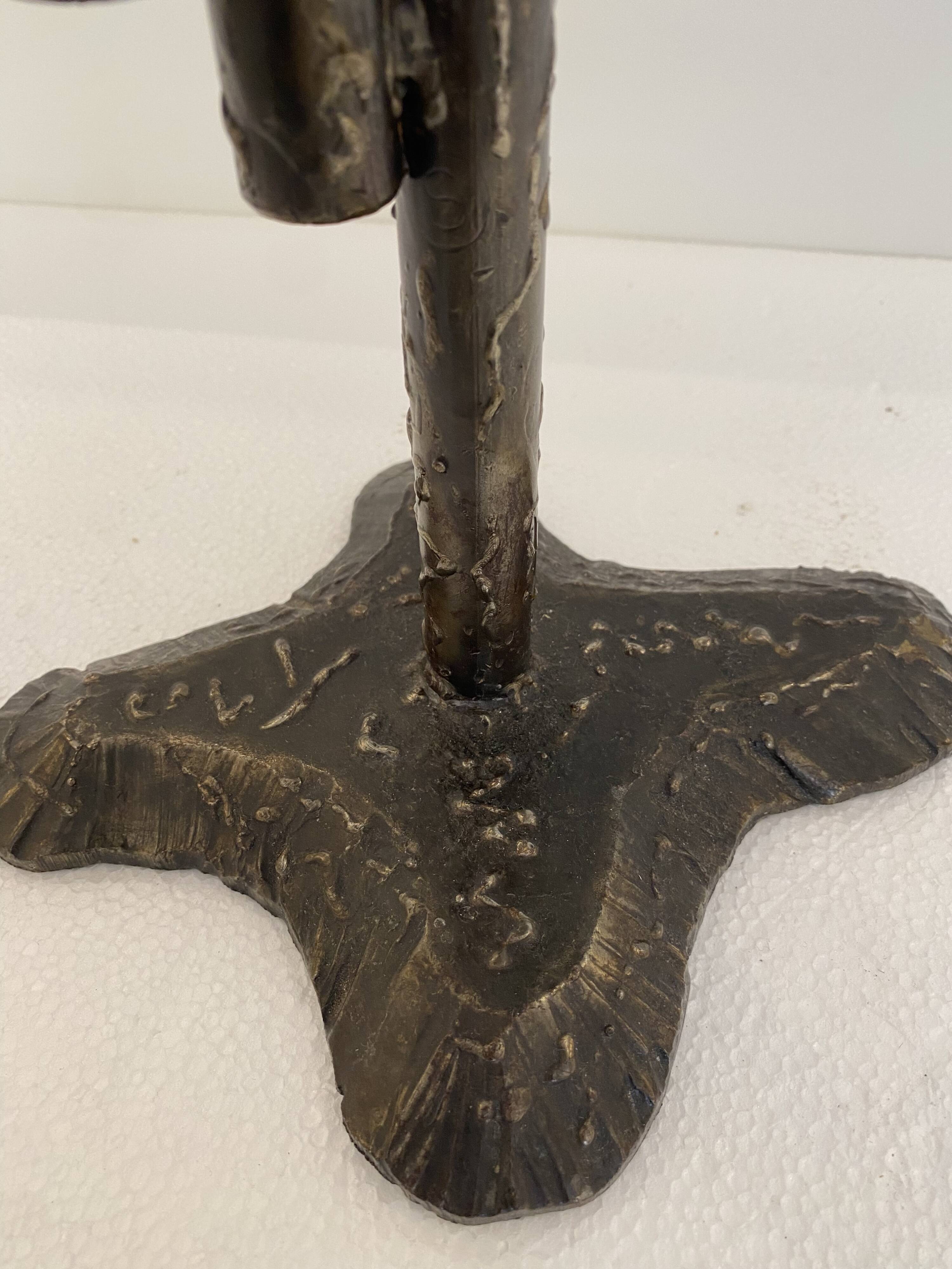 Brutalist Iron Textured Hand Forged Candleholder, Mid-century Modern, 1960s