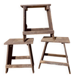 3 low blue-grey stools