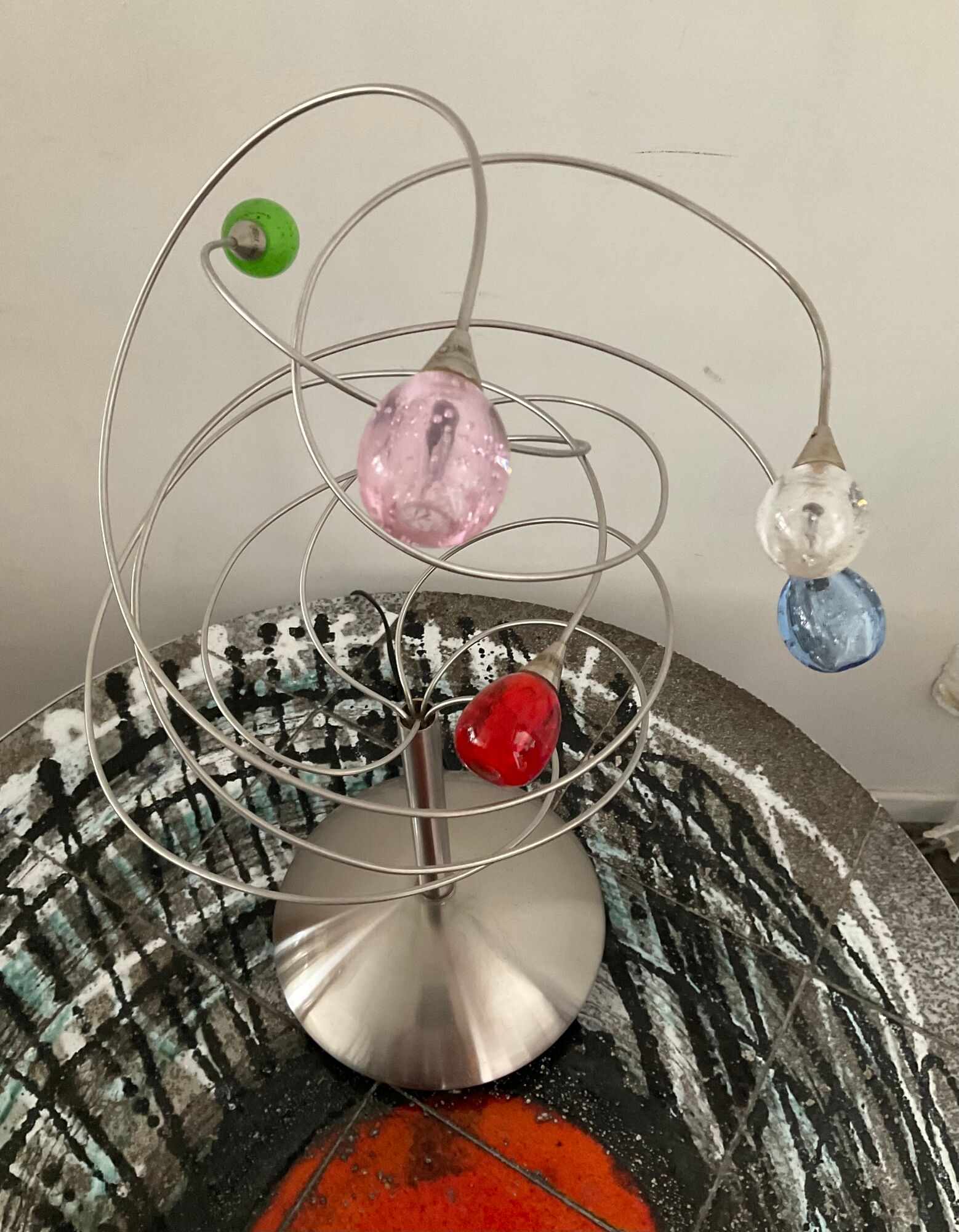 Design lamp of the 80s in brushed aluminum and glass paste