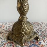 Large brass candlestick with 5 lights and its accessory for extinguishing candles