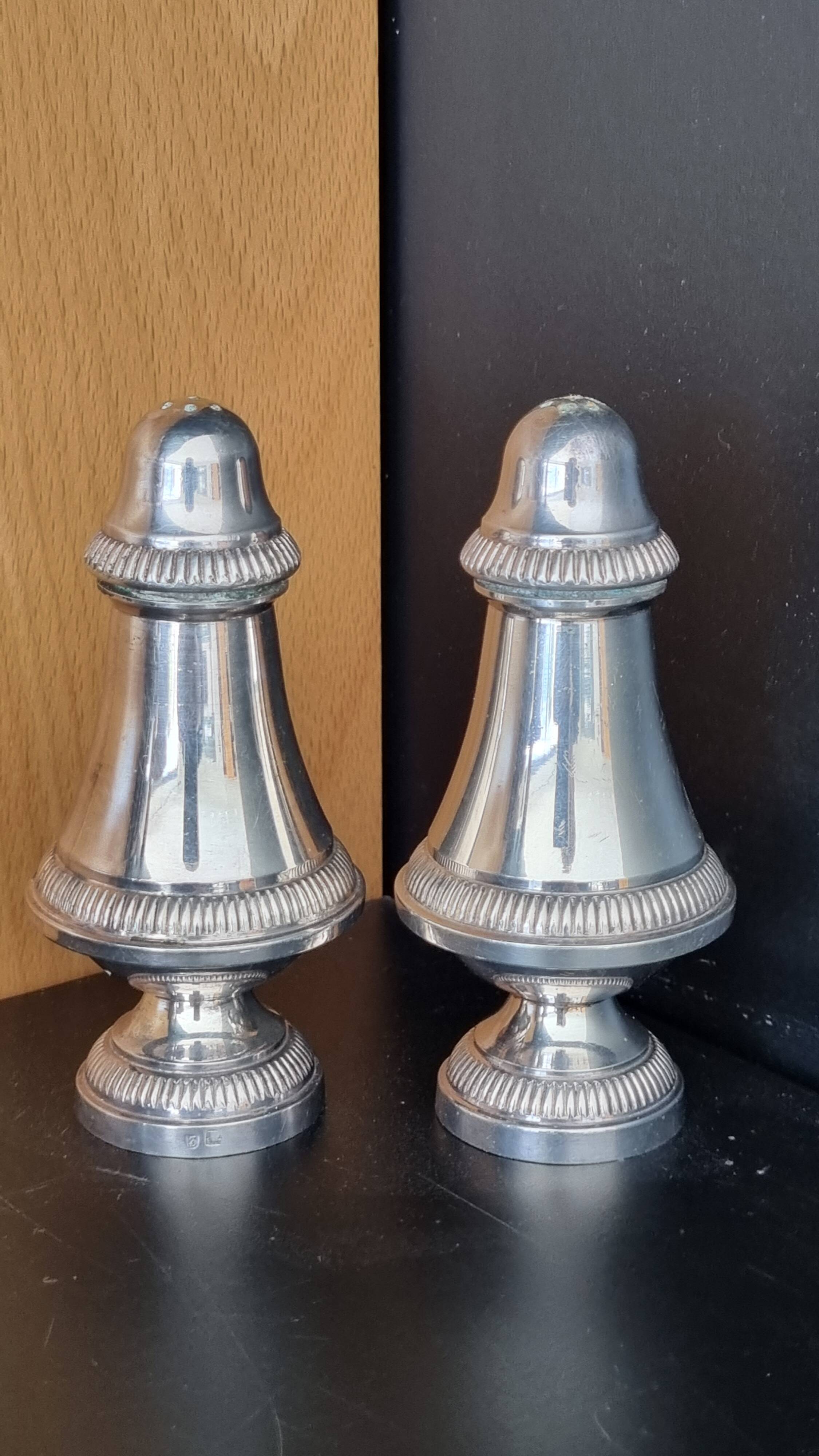 Silver metal salt and pepper shakers