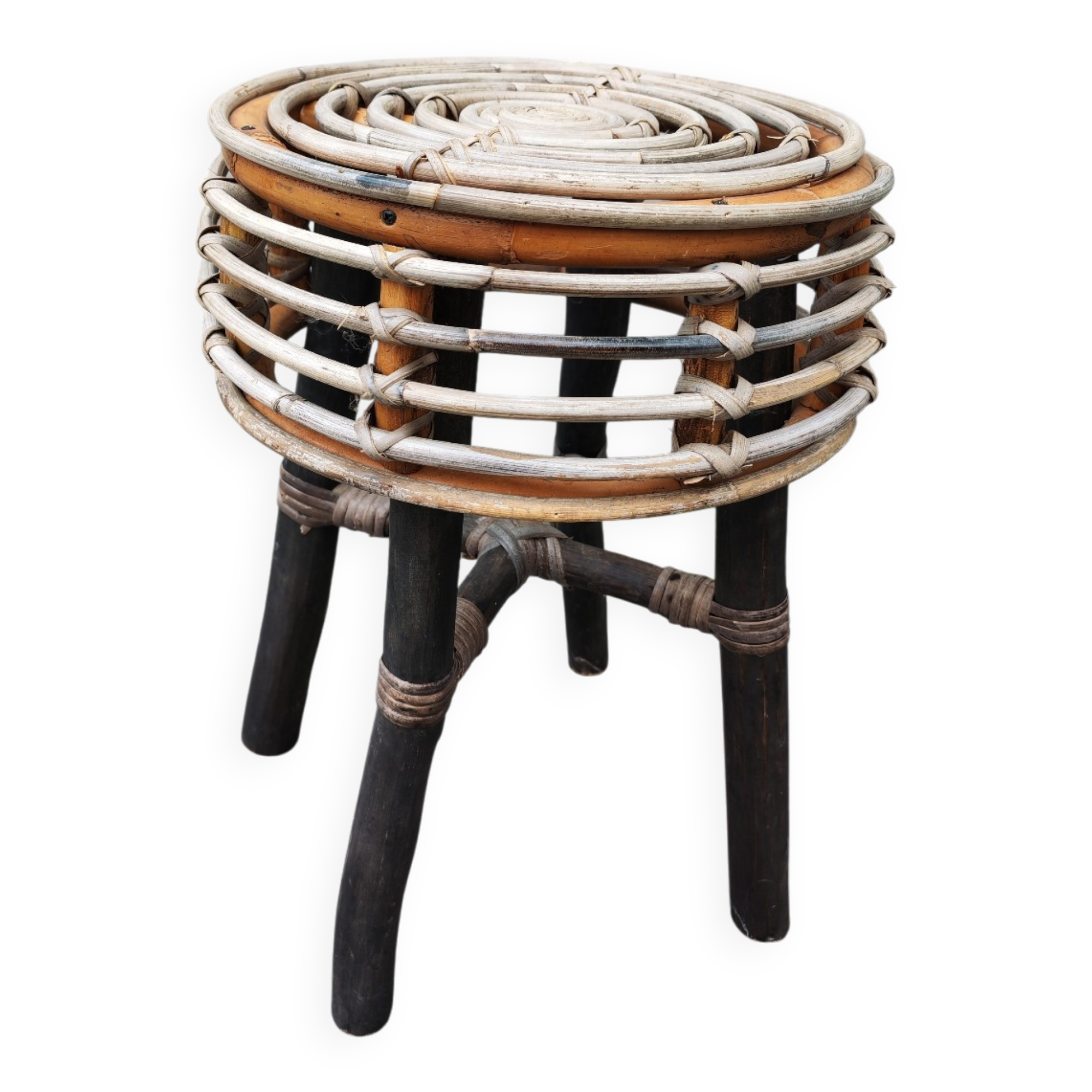 Wood and rattan stool