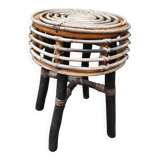 Wood and rattan stool