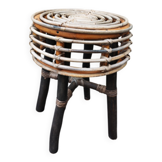 Wood and rattan stool