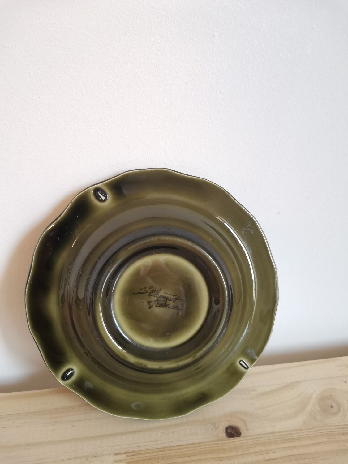 Ashtray national lottery ceramic sandstone green khaki signed st clement