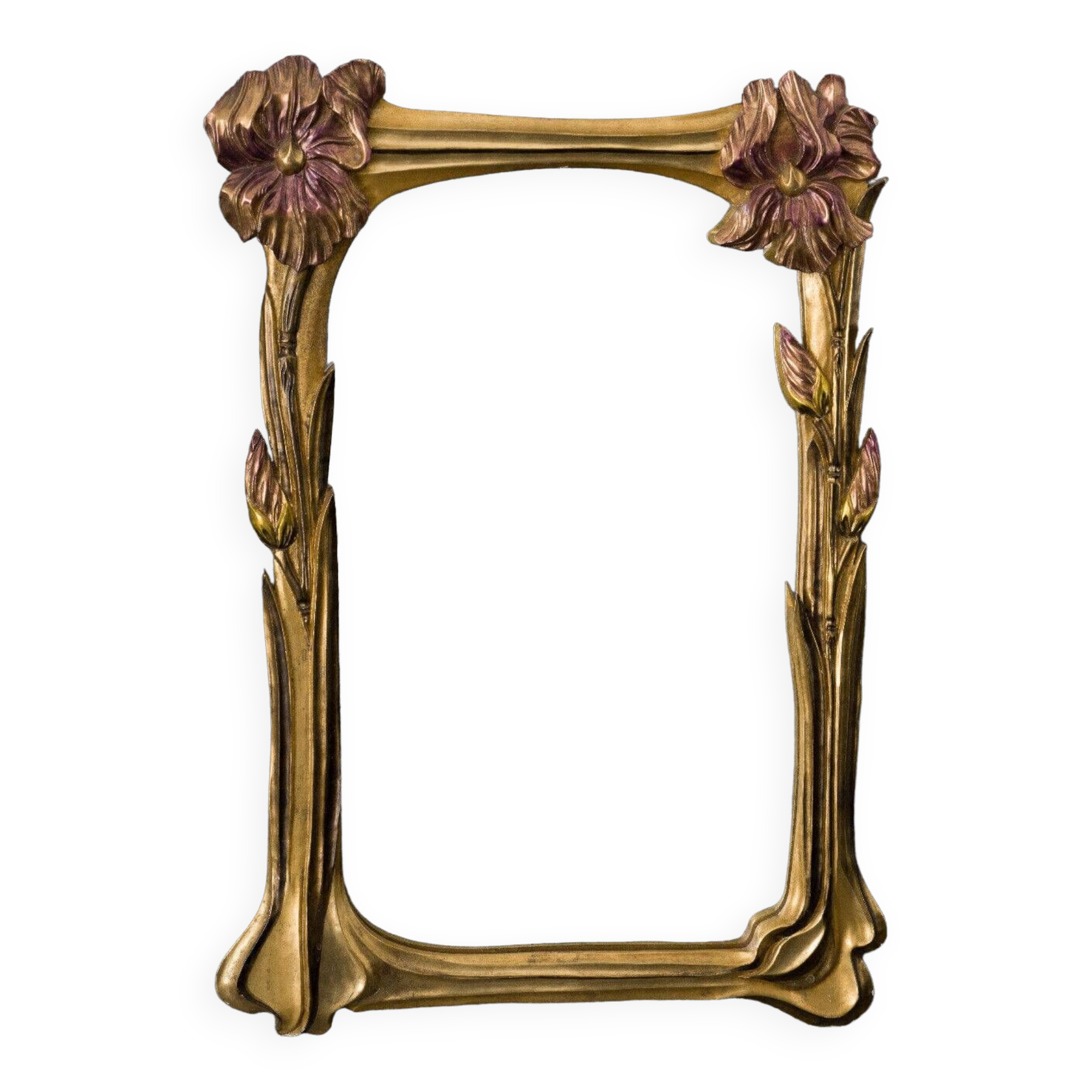 Mirror 1900 art nouveau noodle floral decor gilded wood