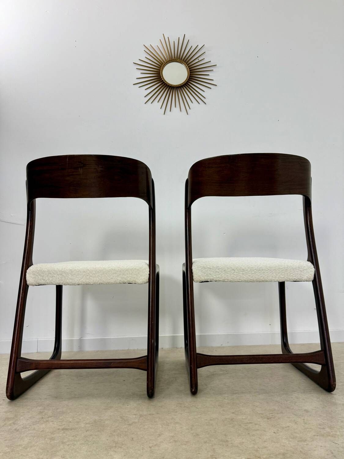 Set of 2 Baumann sled chairs in wood and terry fabric, 60s design