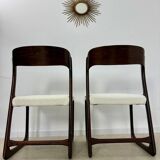 Set of 2 Baumann sled chairs in wood and terry fabric, 60s design