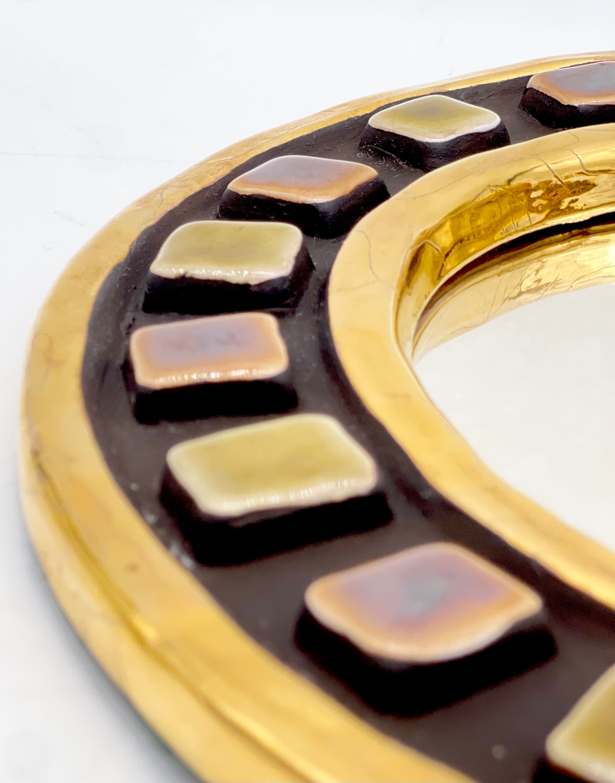 Golden ceramic mirror by Mithé Espelt 1960 24cm