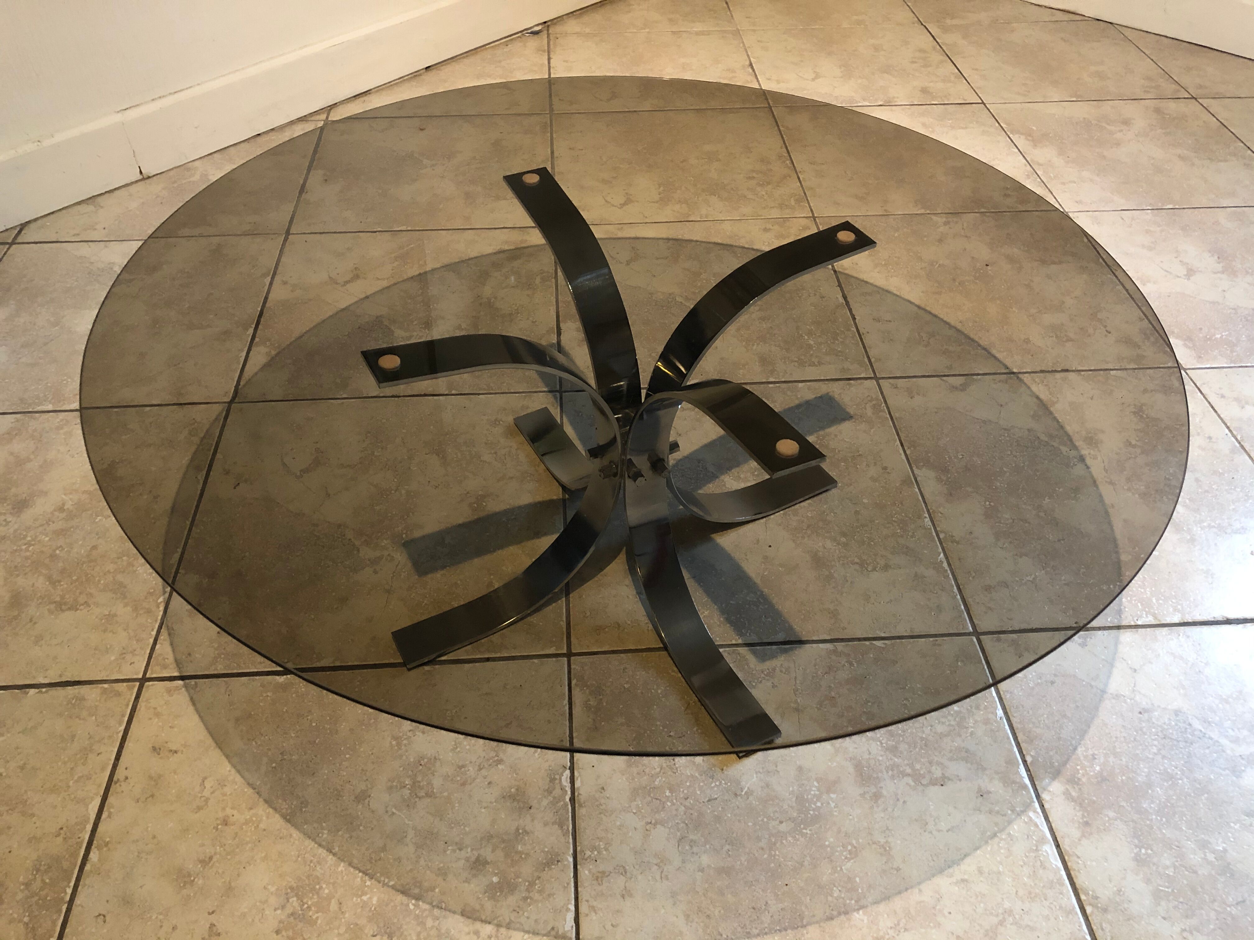 Table basse vintage en verre et chrome, circa 70's