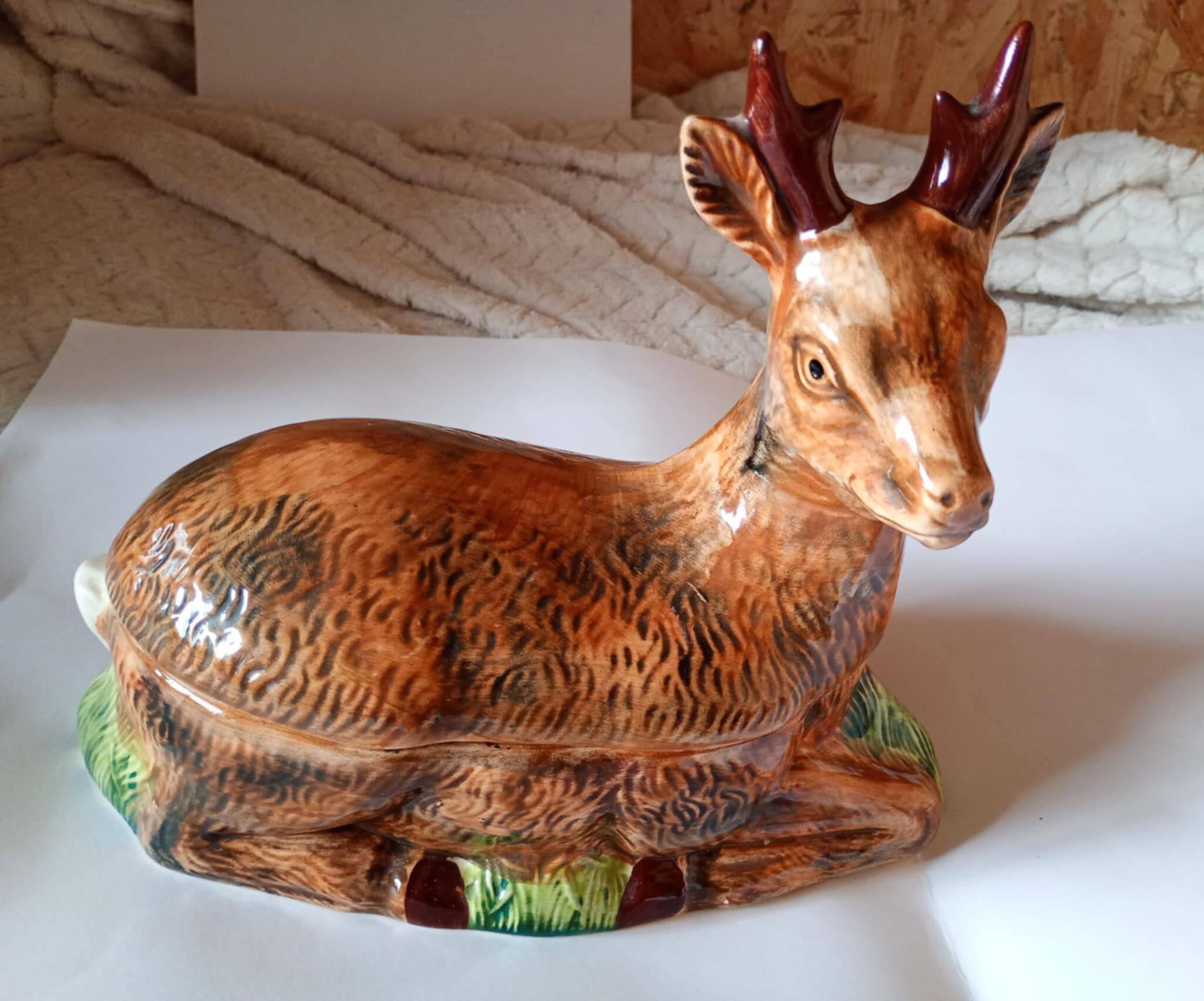 Michel Caugant Sixties Earthenware Glazed Deer Terrine Pâté Mold 25 cm