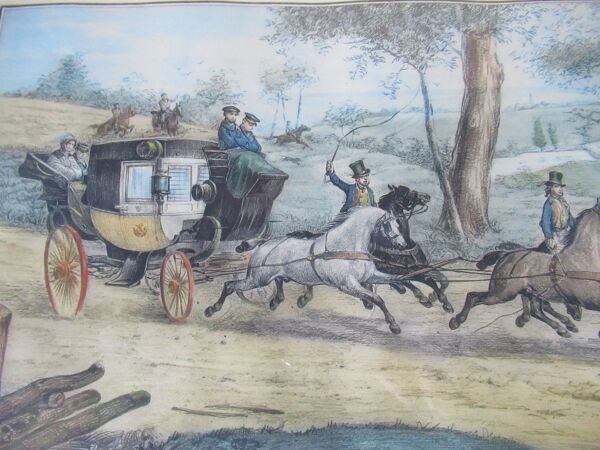 Victor adam -gravure eau forte chaise de poste circa 1850 sous cadre