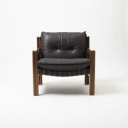 Pair of lounge chairs produced by TON in wood and brown leather, Czechoslovakia, 1990s