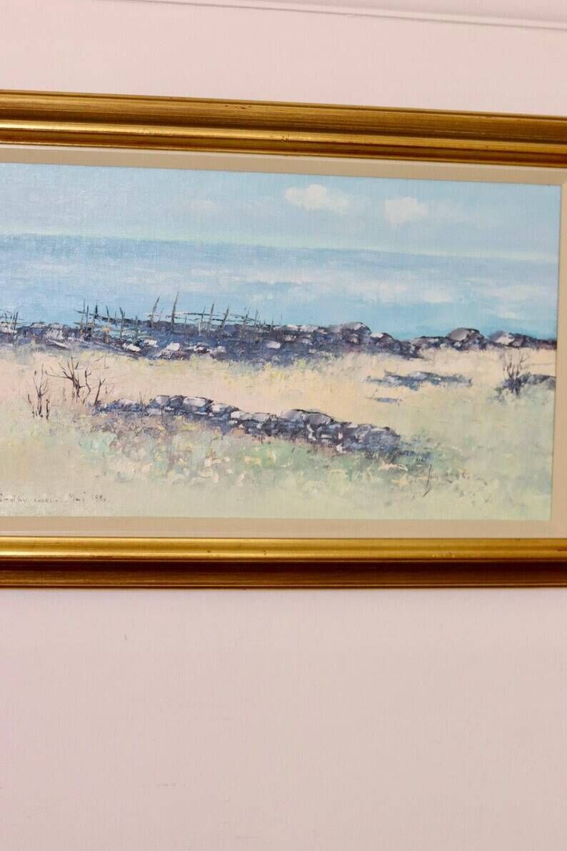 Mid-Century Swedish Original Painting Oil on Canvas "Beach in the Parish of Gårdby" by Jim Ronald Lindholm -- vintage and framed