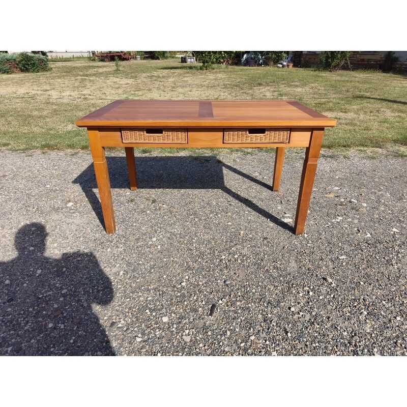 Table vintage en pin et osier