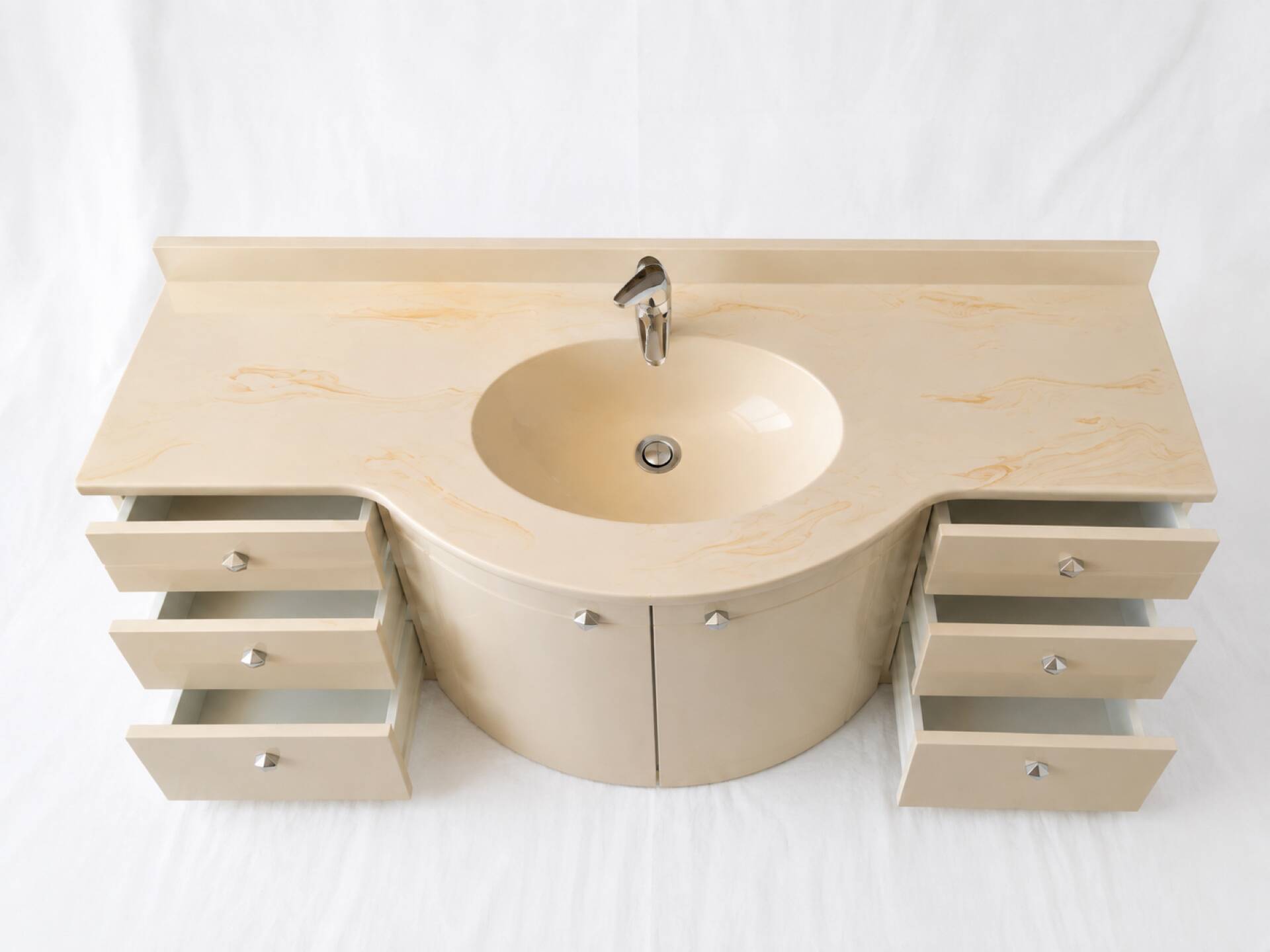 Vintage sculptural cream lacquered vanity unit with marble, 1980s.