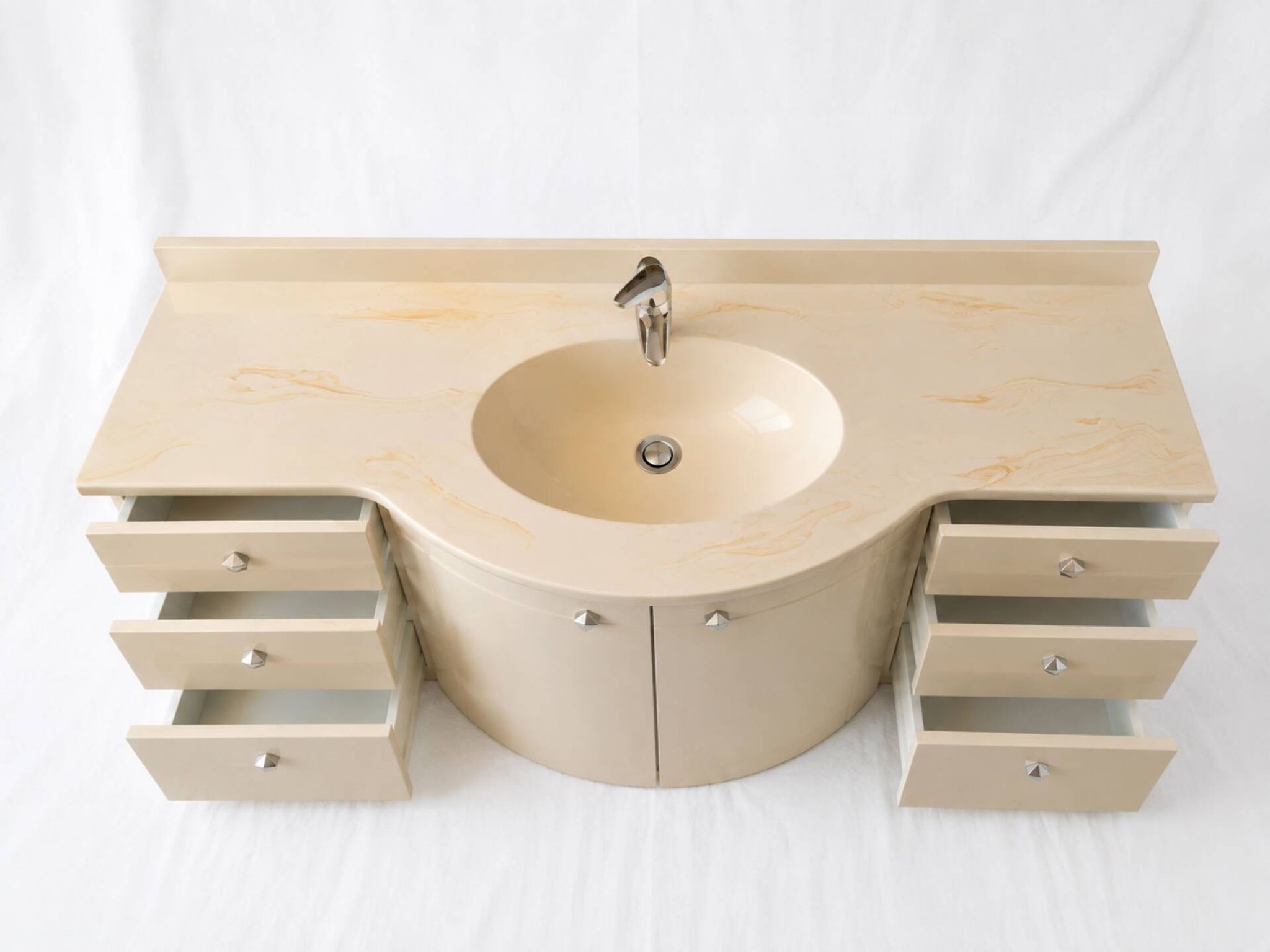 Meuble-vasque vintage sculptural laqué crème et marbre, années 80