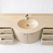 Meuble-vasque vintage sculptural laqué crème et marbre, années 80