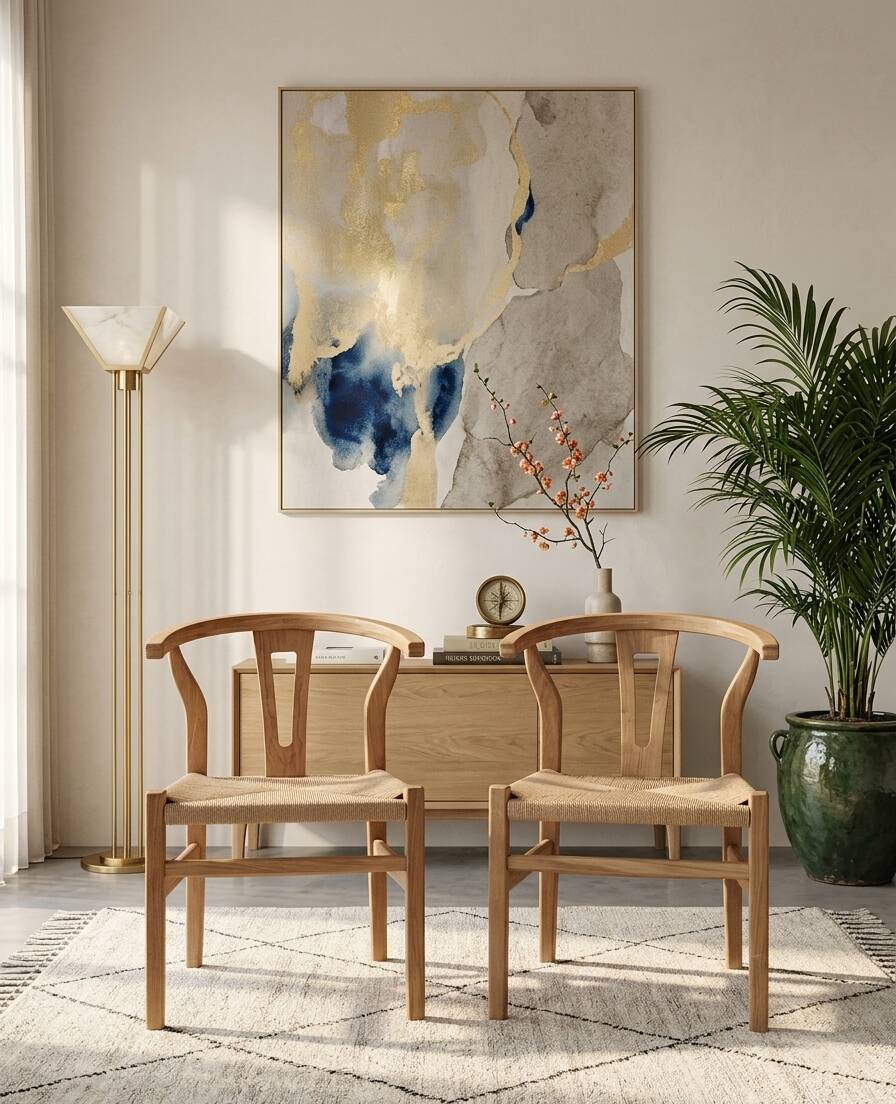 Paire de chaises style "Wishbone" – Chêne & cordage