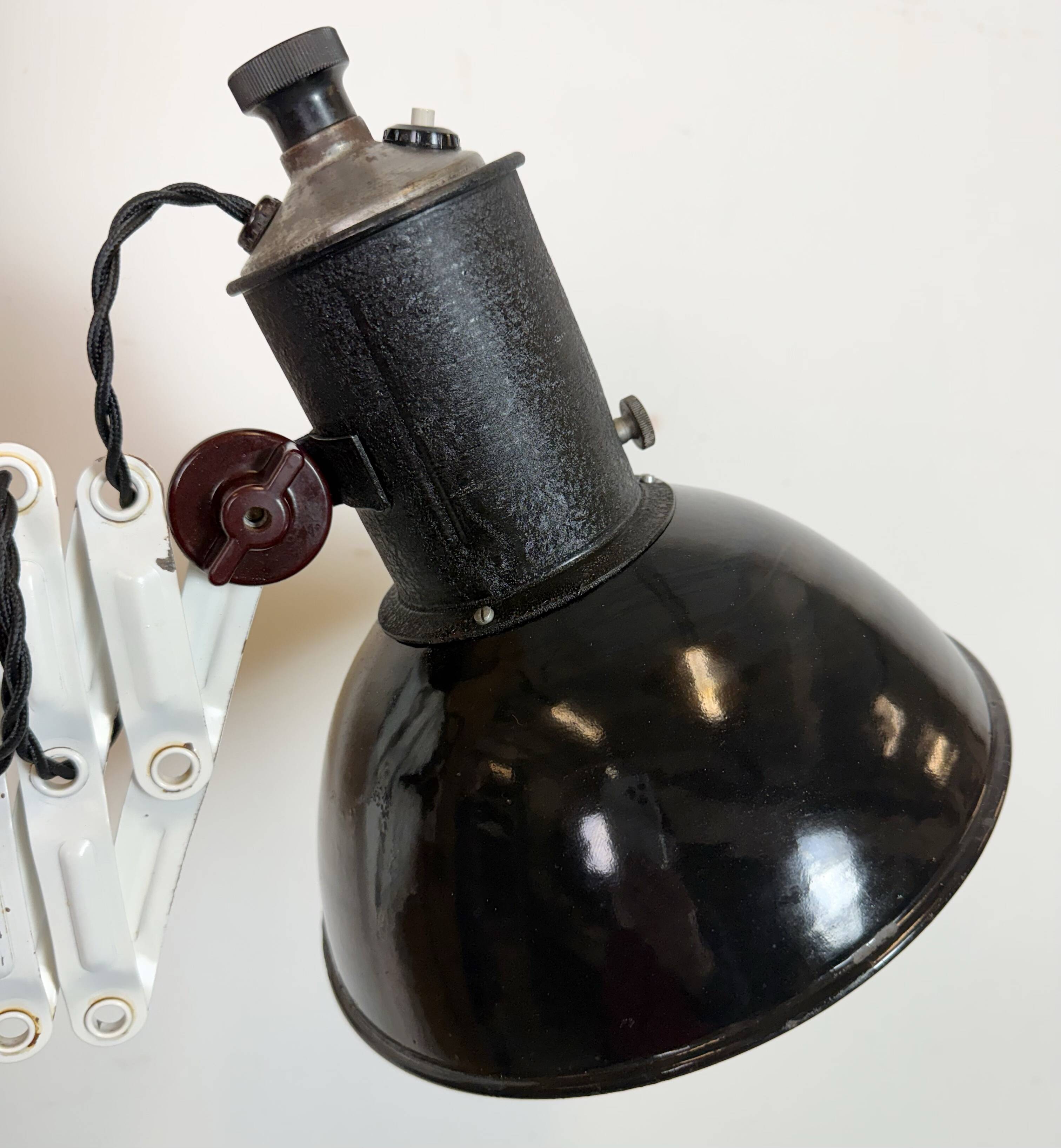 Industrial Black Enamel Scissor Wall Lamp, 1950s