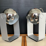 Pair of Eyeball lamps in chrome metal and aluminium