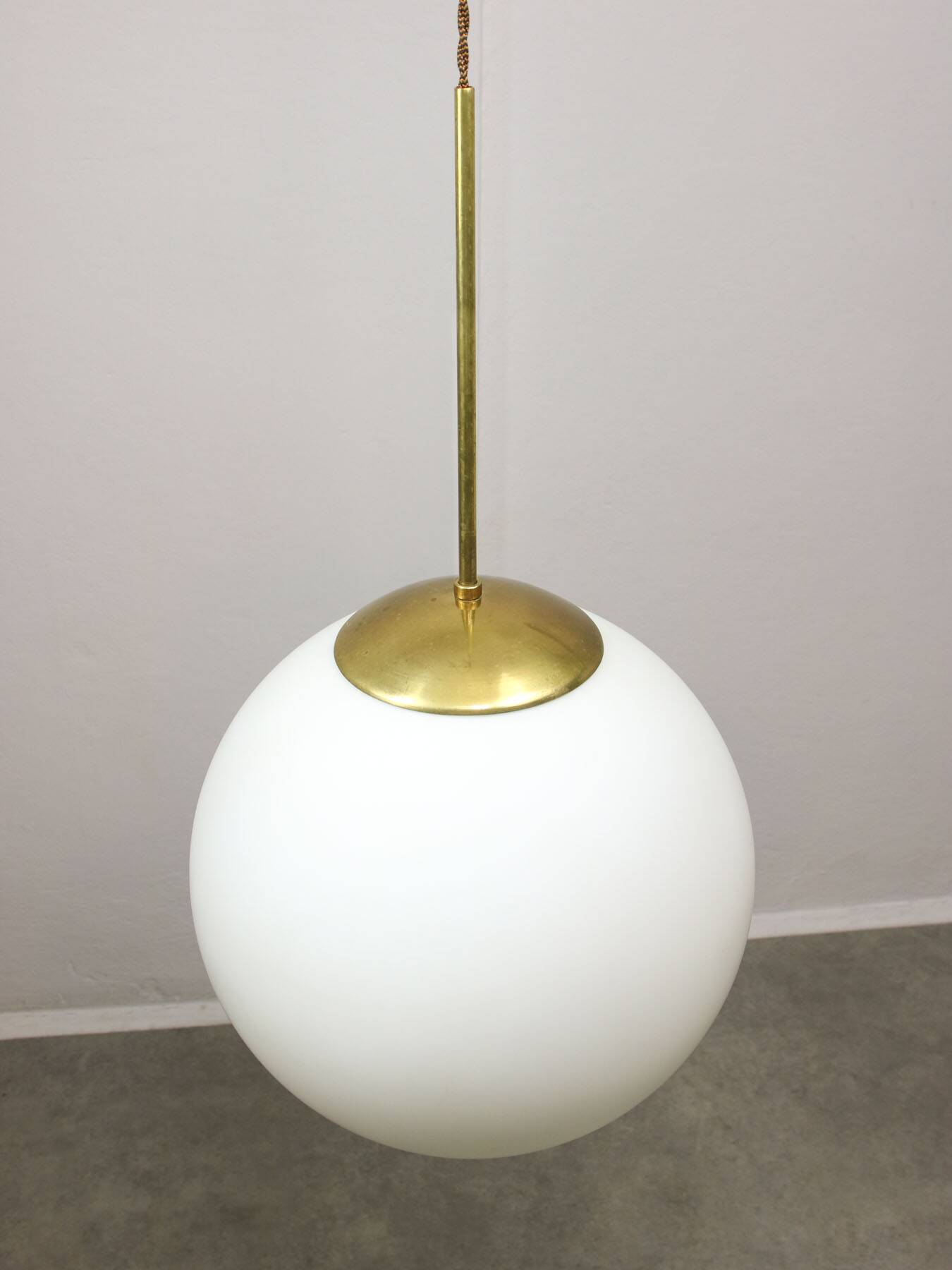 Large mid-century italian opaline & brass sphere pendant lamp