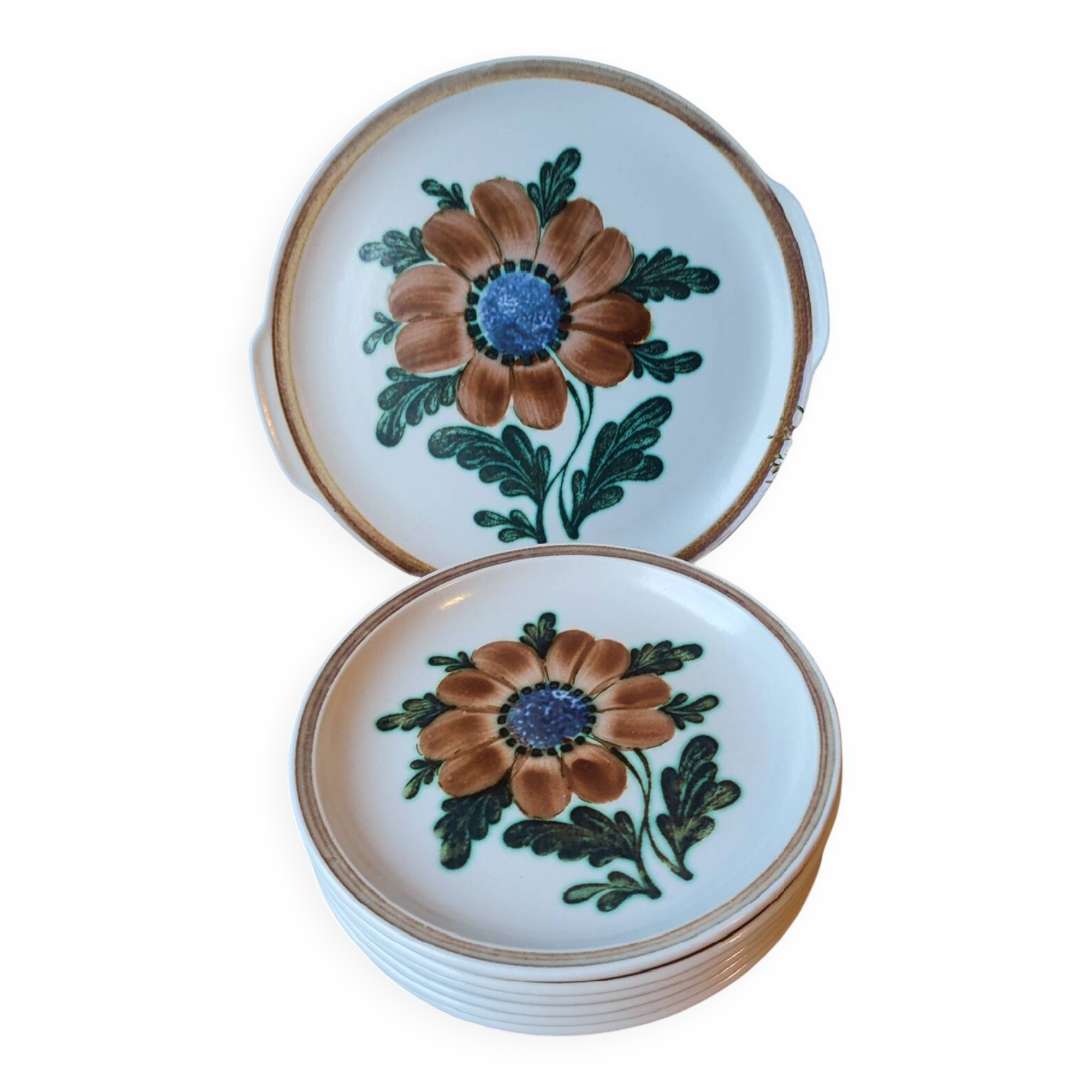 Set of 6 dessert plates and a large Gien platter, Bangui pattern