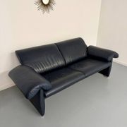 3-seater navy blue leather sofa, design by De Sede DS10, vintage 90s.