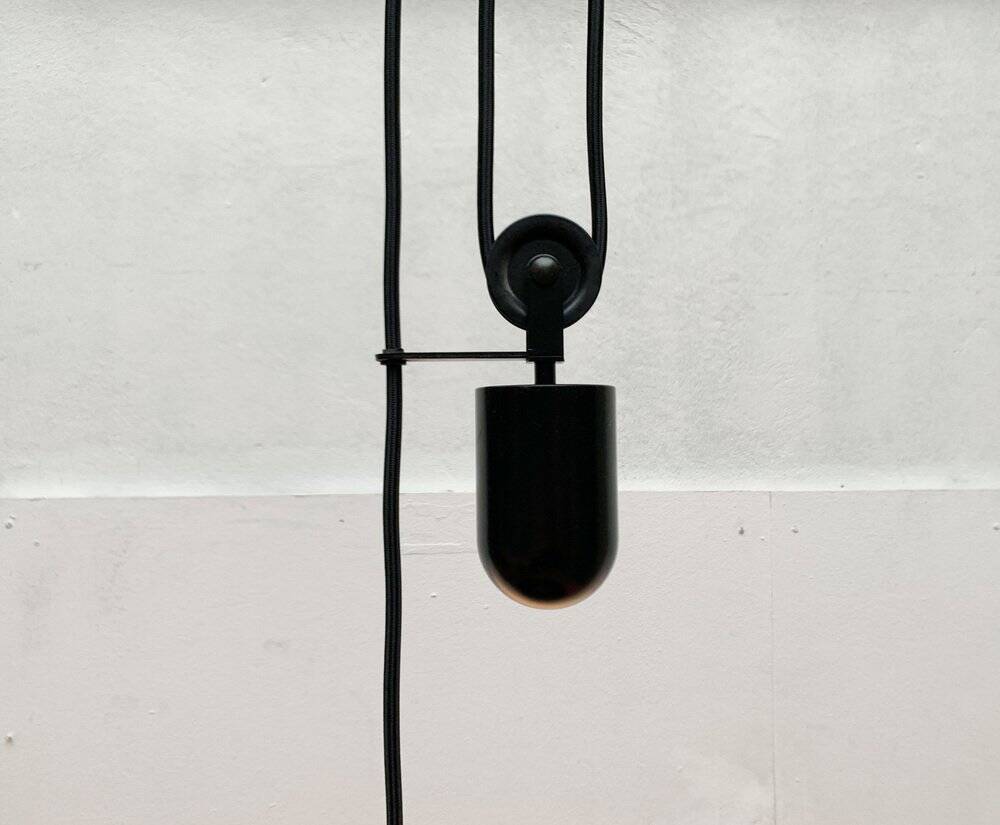 Postmodern vintage pendant lamp with counterweight by Metalarte, 1980s.