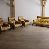 Percival Lafer MP-81 lounge chairs in yellow leather, Brazil 1970s