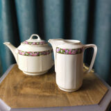 Duo teapot milk jug - floral headband and gilded edging KPM porcelain