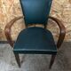 Old wooden bridge armchair + seat & back skaï vintage green
