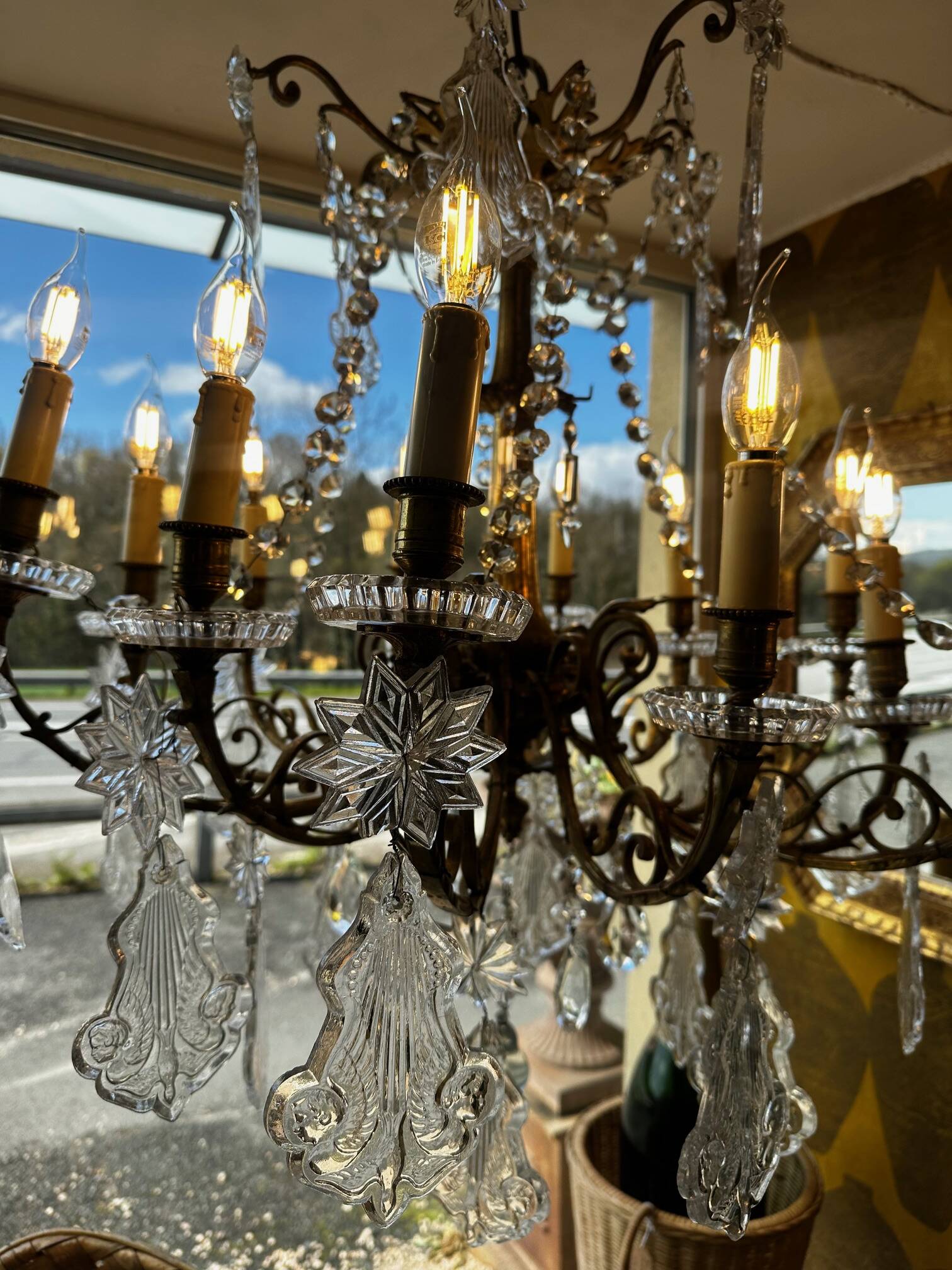 Crystal and bronze chandelier