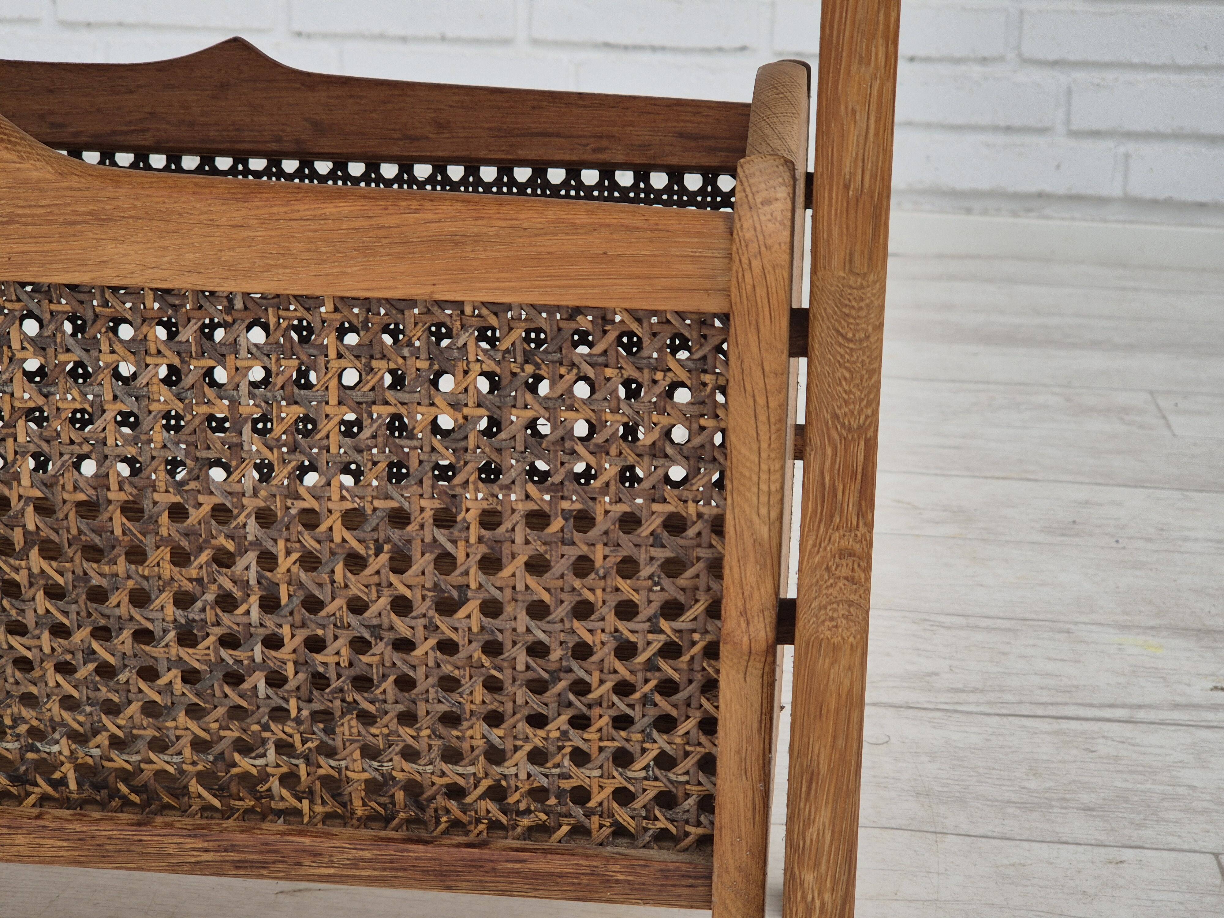 1970s, Danish newspaper side table. Solid oak wood, furniture mesh.