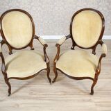 Set of Antique Walnut Chairs in Beige Upholstery, 1890s