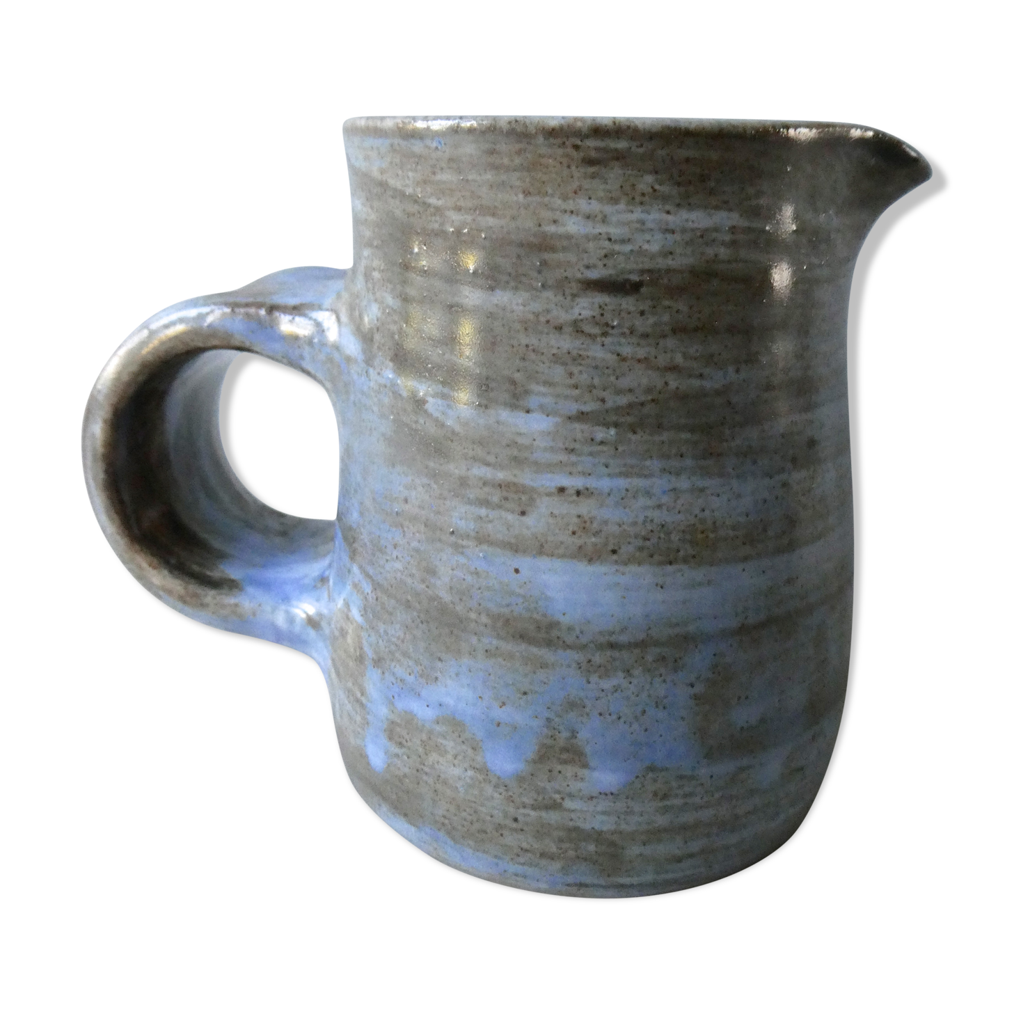 Pichet en grès émaillé bleu signé Atelier Palègre années 70