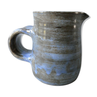 Pitcher in blue enamelled stoneware signed workshop Palegre, 70 years