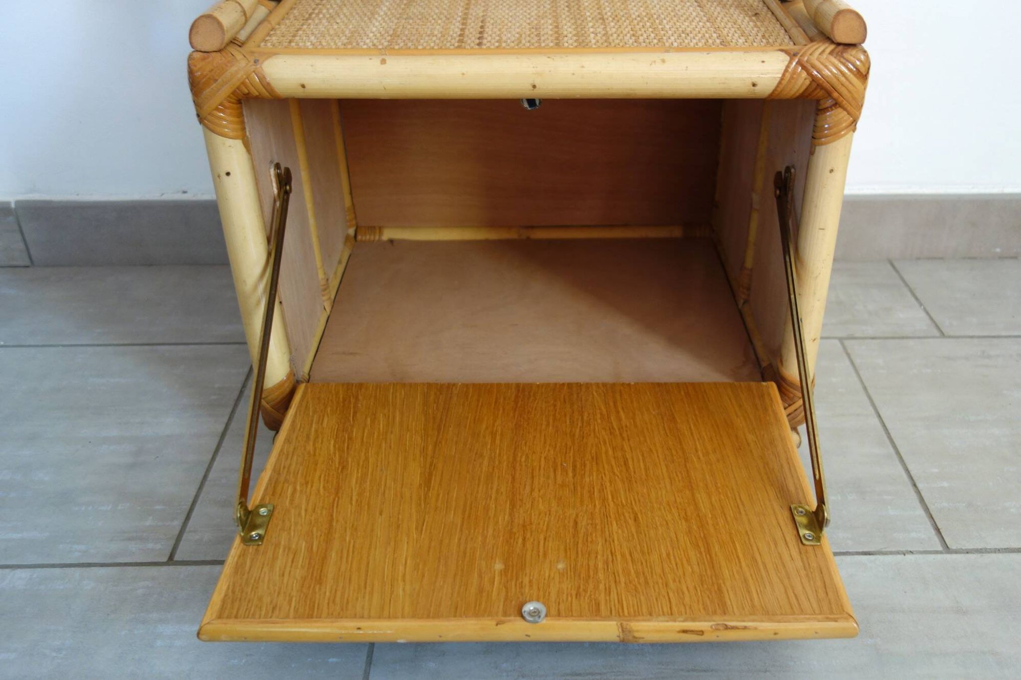 Miroir psyché osier tressé et bambou, années 70/80